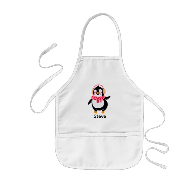 Delantal Infantil Navidades Jolly Penguin en una bufanda con bocanad (Frente)