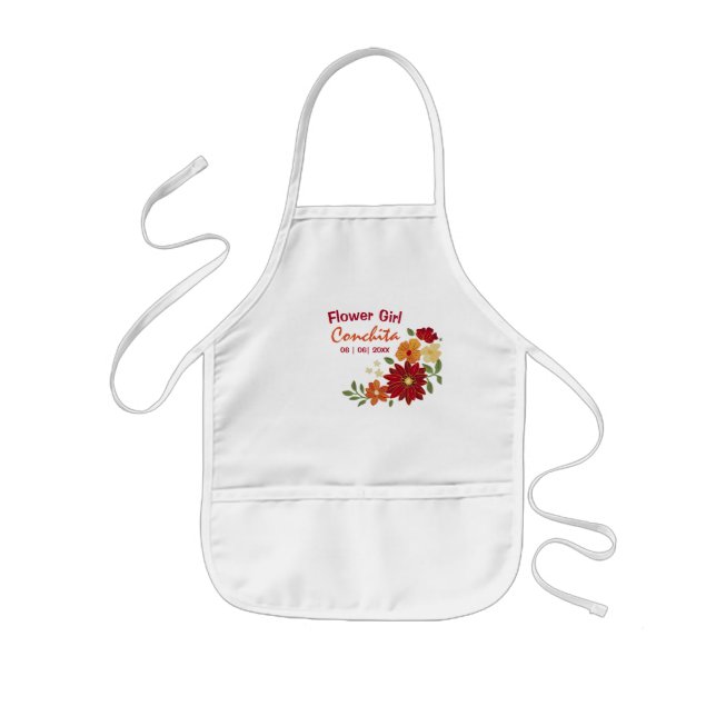 Delantal Infantil Niña Flor Floral Naranja profundo, tonos amarillos (Frente)
