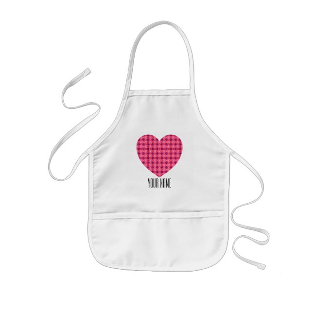 Delantal Infantil Nombre personalizado Apron de corazón rosado (Frente)