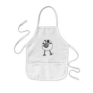 Delantal Infantil Oveja boba divertida con flor, apron blanco