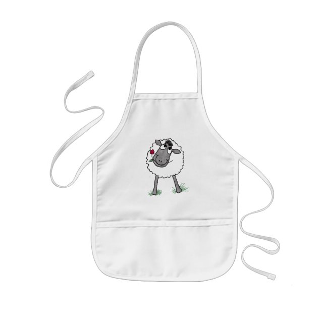 Delantal Infantil Oveja boba divertida con flor, apron blanco (Frente)