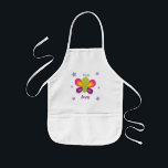 Delantal Infantil Paro de mariposa colorida personalizada para niños<br><div class="desc">Un delantal para niños personalizado con una mariposa colorida con un hermoso fondo morado floral. Diseño divertido y personalizado para chicas especiales. Personalizado monogramado delantal.</div>