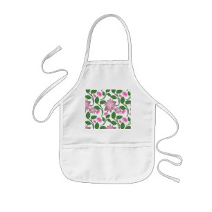 Delantal Infantil Patrón floral rosa con hojas verdes