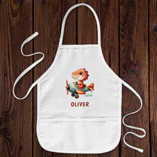 Delantal Infantil Pequeño piloto de dinosaurio lindo volando avión