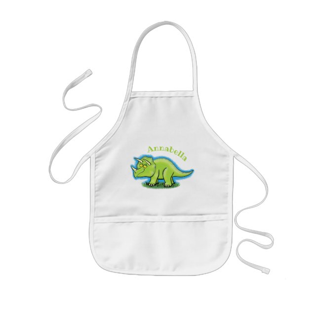 Delantal Infantil Personalizado de dinosaurios de triceratops verde  (Frente)