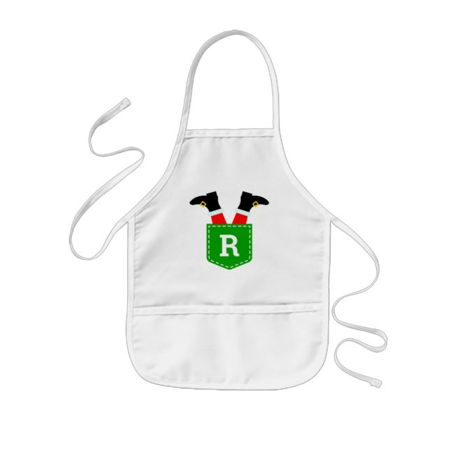 Delantal Infantil Personalizado Monogramado Santa en Apron de Pocket (Frente)