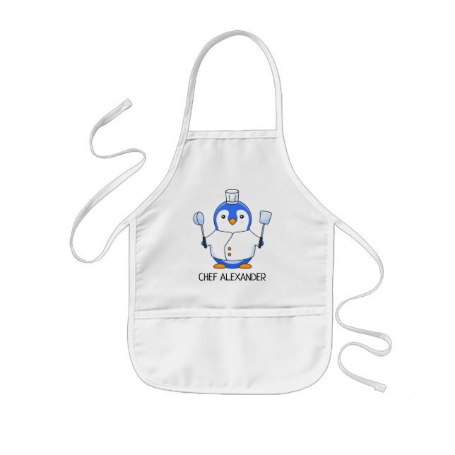 Delantal Infantil Pingüino de Chef Azul personaliza el ágon infantil (Frente)