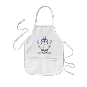 Delantal Infantil Pingüino de Chef Azul personaliza el Apron de los