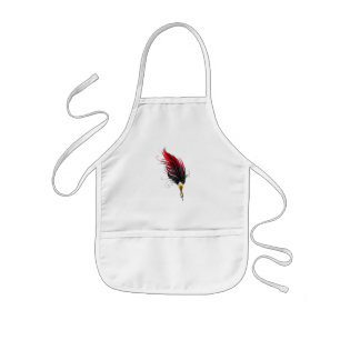 Delantal Infantil Pluma de plumas rojas con nido de oro