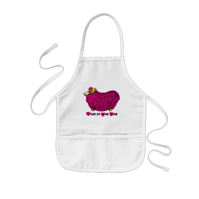 Delantal Infantil Ram Sheep Chinese Year Pink Kids Apron (Frente)