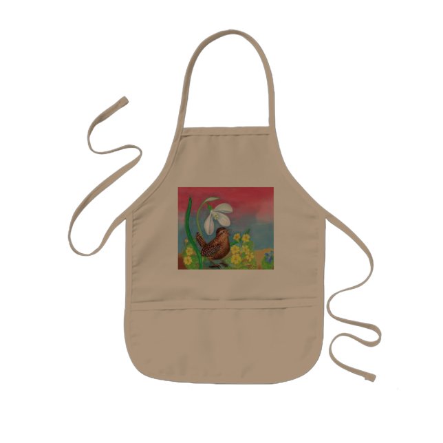 Delantal Infantil Snowdrop & wren bird llama a la primavera (Frente)