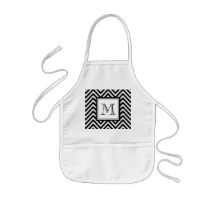 DELANTAL INFANTIL SU MONOGRAMA, CHEVRON NEGRO