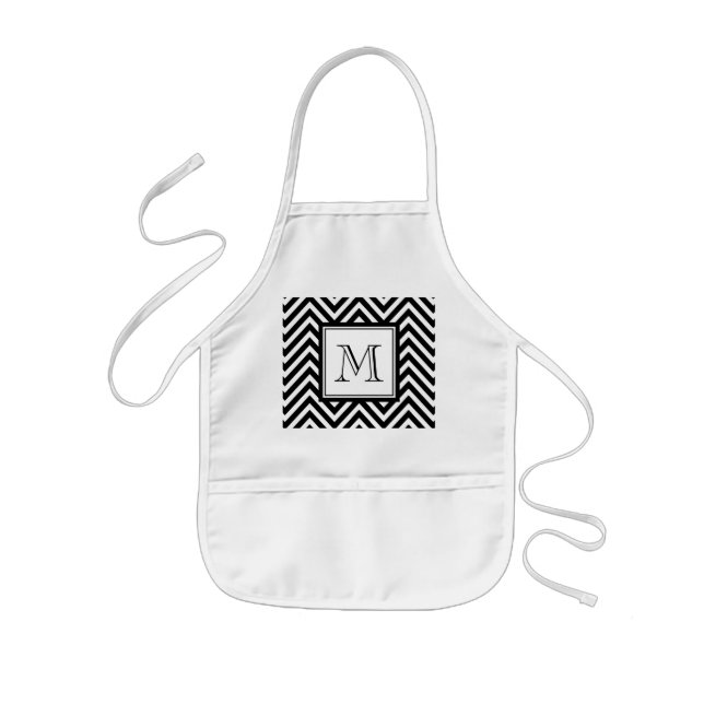 DELANTAL INFANTIL SU MONOGRAMA, CHEVRON NEGRO (Frente)