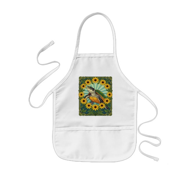 Delantal Infantil Terrapin And Black Eyed Susan Flowers Art Nouveau  (Frente)