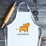 Delantal Infantil Tigre lindo personalizado<br><div class="desc">El delantal para los amantes de los animales de este niño tiene un lindo ilustracion de tigre. Personalízalo con el nombre de su hijo en letras negras. ¡Hace un gran delantal para niños o chicas!</div>