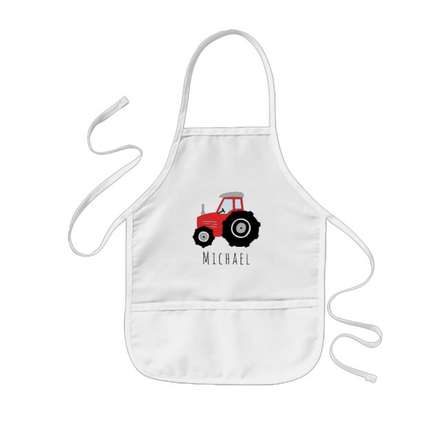 Delantal Infantil Tractor Guay Doodle Red Farm con nombre (Frente)