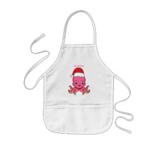 Delantal Infantil Un pulpo alegre lindo usando Navidades gorra perso