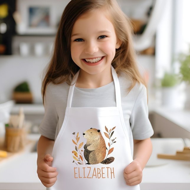 Delantal Infantil Woodland Groundhog Cute Personalized (Subido por el creador)