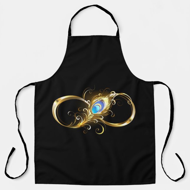 Delantal Infinito con la pluma de pavo real dorado (Anverso)