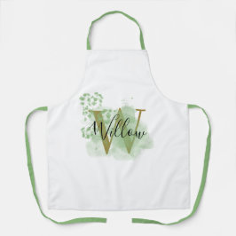 Delantal Inicial floral y acuarela verde personalizada
