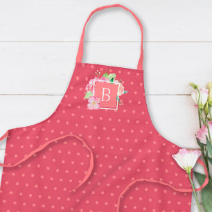 Delantal Inicial Monogramada Acuarela Floral Coral Rosa