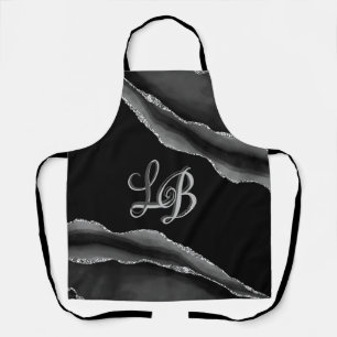 DELANTAL INICIAL PURPURINA DE ORO DE MÁRMOL NEGRO AGATE