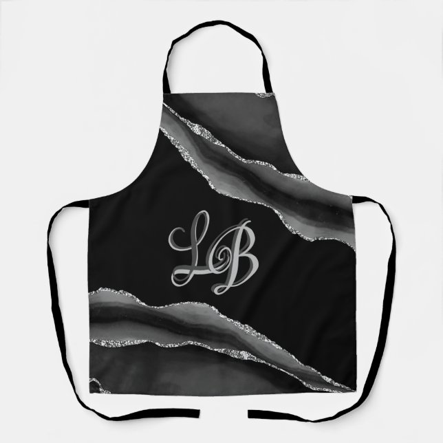 DELANTAL INICIAL PURPURINA DE ORO DE MÁRMOL NEGRO AGATE (Anverso)