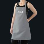 Delantal Iniciales de monograma de personalizado blanco gri<br><div class="desc">Monograma personalizado moderno con iniciales Apron blanco gris. letras blancas,  fondo gris. Puedes elegir tu color de correa. ¡Un gran regalo para mamá,  amigos y tú mismo! Diseño moderno,  minimalista,  sencillo y elegante. Excelente para cocineros,  chefs,  cerámica,  artesanía,  trabajo,  cocina,  horneado,  barbacoa,  parrilladas,  comercios y tiendas,  etc.</div>