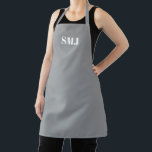 Delantal Iniciales de monograma de personalizado blanco gri<br><div class="desc">Monograma personalizado moderno con iniciales Apron blanco gris. letras blancas,  fondo gris. Puedes elegir tu color de correa. ¡Un gran regalo para mamá,  amigos y tú mismo! Diseño moderno,  minimalista,  sencillo y elegante. Excelente para cocineros,  chefs,  cerámica,  artesanía,  trabajo,  cocina,  horneado,  barbacoa,  parrilladas,  comercios y tiendas,  etc.</div>