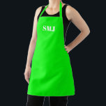 Delantal Iniciales de monograma del personalizado blanco ve<br><div class="desc">Iniciales de monograma personalizado moderno Apron blanco neón verde. Letras blancas,  fondo verde neón. ¡Puedes elegir tu correa color de regalo para mamá,  papá,  amigos y tú mismo! Diseño moderno,  minimalista,  sencillo y elegante. Excelente para cocineros,  chefs,  cerámica,  artesanía,  trabajo,  cocina,  horneado,  barbacoa,  parrilladas,  comercios y tiendas,  etc.</div>
