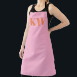 Delantal Iniciales de monograma modernas personalizadas en<br><div class="desc">Delantal con iniciales de monograma modernas personalizadas en rosa naranja</div>