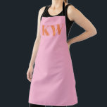 Delantal Iniciales de monograma modernas personalizadas en<br><div class="desc">Delantal con iniciales de monograma modernas personalizadas en rosa naranja</div>