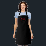 Delantal Iniciales de monograma rojo negro moderno personal<br><div class="desc">Apron Personalizado Moderno Monograma Blanco y Negro Iniciales. Hermoso diseño con texto rojo limpio y profesional sobre negro sólido. Personaliza con tu propio texto. Excelente para casa o en el trabajo. Le invitamos a visitar nuestra tienda, Simon & Grace, para encontrar productos y más. Póngase en contacto con nosotros si...</div>