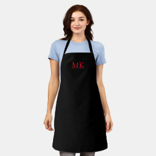 Delantal Iniciales de monograma rojo negro moderno personal
