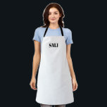 Delantal Iniciales monográficas personalizados modernas bla<br><div class="desc">Personalice las iniciales del monograma personalizado blanco negro Apron. letras negras,  fondo blanco. Puede elegir su color de correa. ¡Un gran regalo para mamá,  papá,  amigos y usted mismo! Diseño moderno,  minimalista,  sencillo y elegante. Excelente para cocineros,  chefs,  cerámica,  artesanía,  trabajo,  cocina,  horneado,  barbacoa,  parrilladas,  comercios y tiendas,  etc.</div>