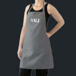 Delantal Iniciales monográficas personalizados modernas de<br><div class="desc">Monograma personalizado moderno con iniciales Apron blanco gris. letras blancas,  fondo gris. Puedes elegir tu color de correa. ¡Un gran regalo para mamá,  amigos y tú mismo! Diseño moderno,  minimalista,  sencillo y elegante. Excelente para cocineros,  chefs,  cerámica,  artesanía,  trabajo,  cocina,  horneado,  barbacoa,  parrilladas,  comercios y tiendas,  etc.</div>