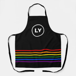 Delantal Iniciales personalizadas arcoiris LGBTQ | Negro