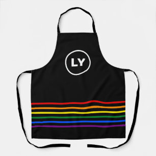 Delantal Iniciales personalizadas arcoiris LGBTQ   Negro