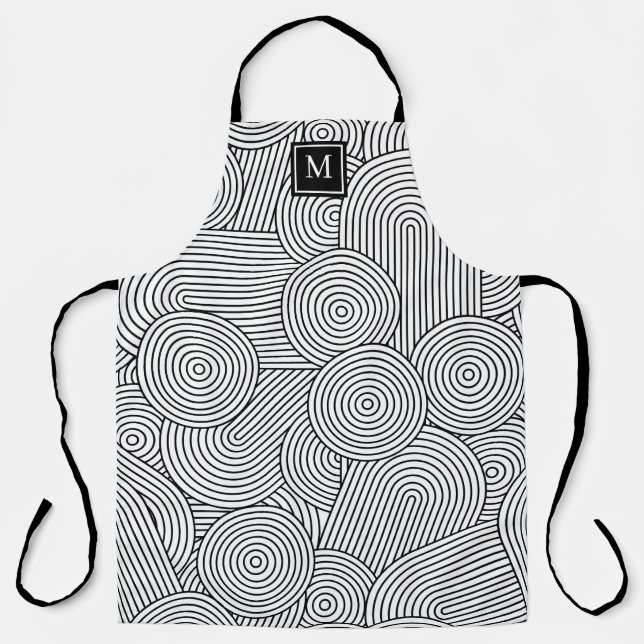 Delantal Inicio Monogramado Blanco Negro Moderno de Mediado (Anverso)