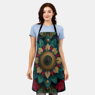 Delantal Intrincado Mandala Floral Texturizado en Verde Acu