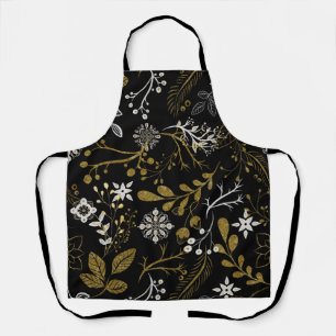 Delantal Intrincado patrón floral con oro y blanco