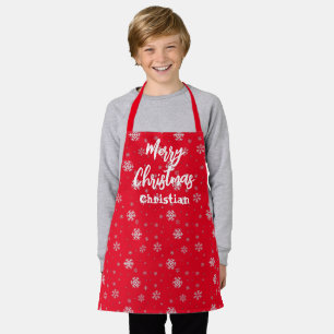 Delantal Invierno Divertido Red White Snowflakes Feliz Navi