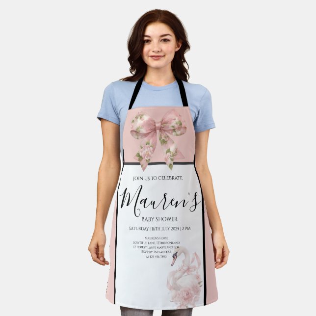 Delantal Invitación de Baby Shower de Niña con Lazo Rosa (Gastado)