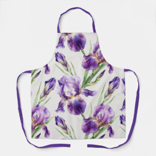 Delantal Iris Floral Botánico Acuarela Púrpura