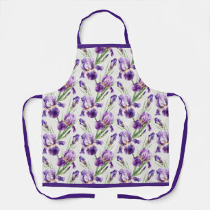 Delantal Iris Floral Botánico Acuarela Púrpura
