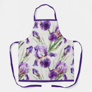 Delantal Iris floral botánico acuarela púrpura