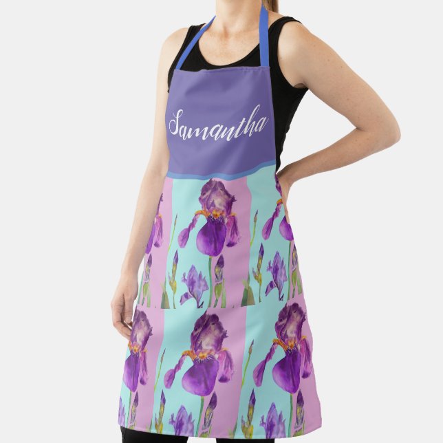 Delantal Iris Floral Shabby Chic Purple Aqua Turquoise (in situ)