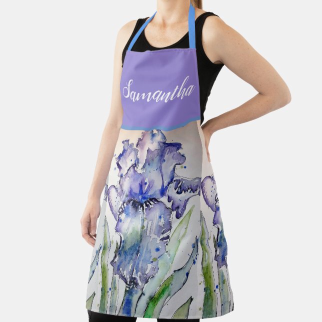 Delantal Iris Floral Shabby Chic Purple Lavender Apron (in situ)