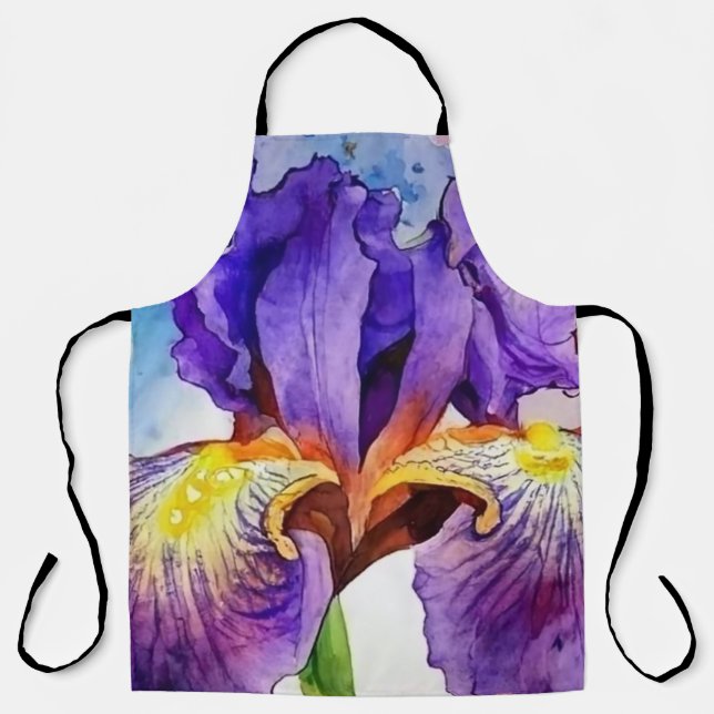 Delantal Iris morado en acuarela (Anverso)