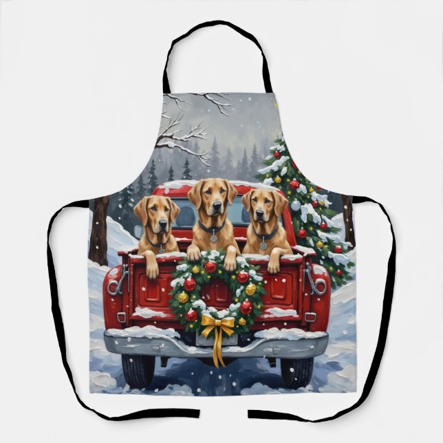 Delantal Irish Wolfhound Christmas Red Truck Holiday Gift (Anverso)